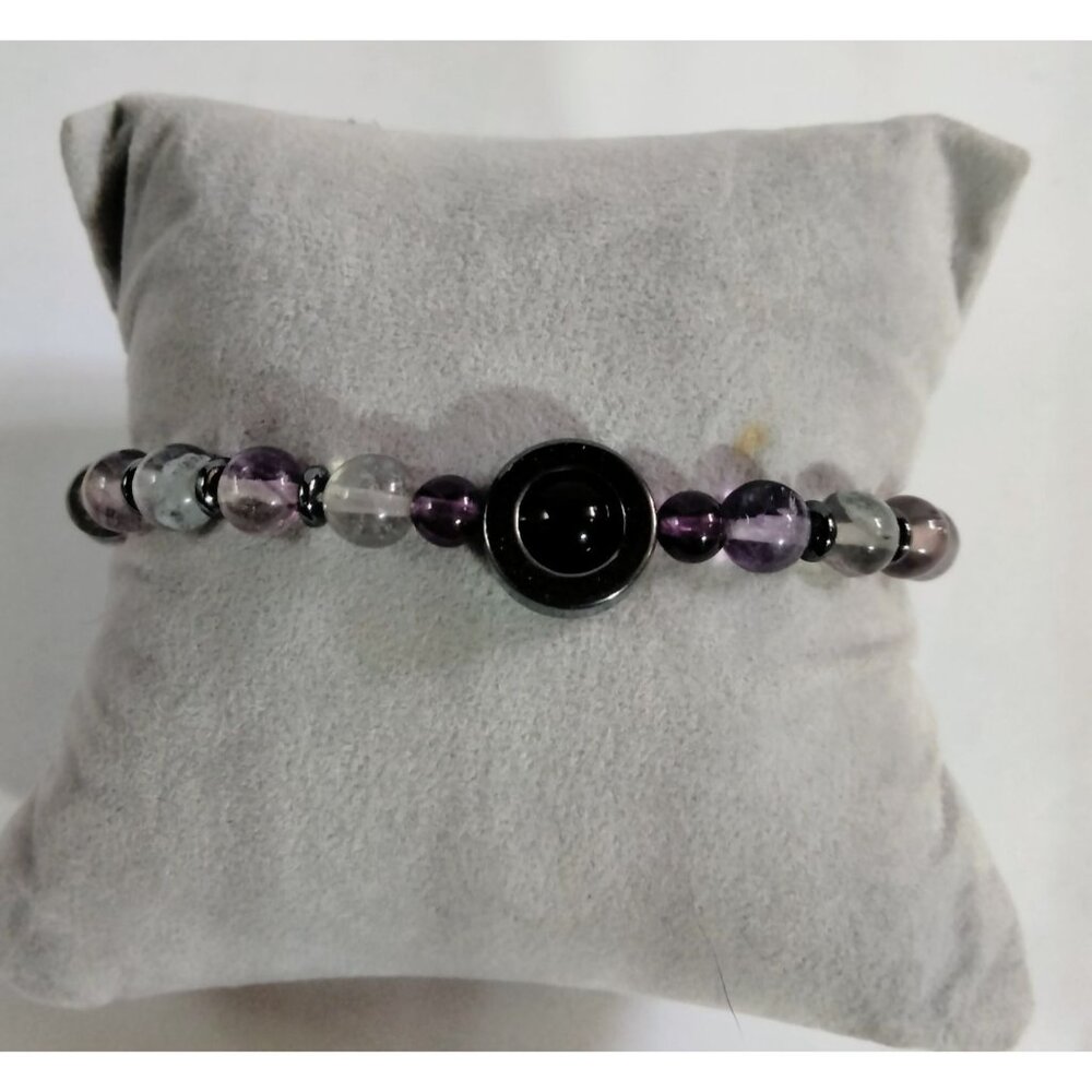 Acrylic Beaded Bracelet Lavender Black Magnetic Clasp